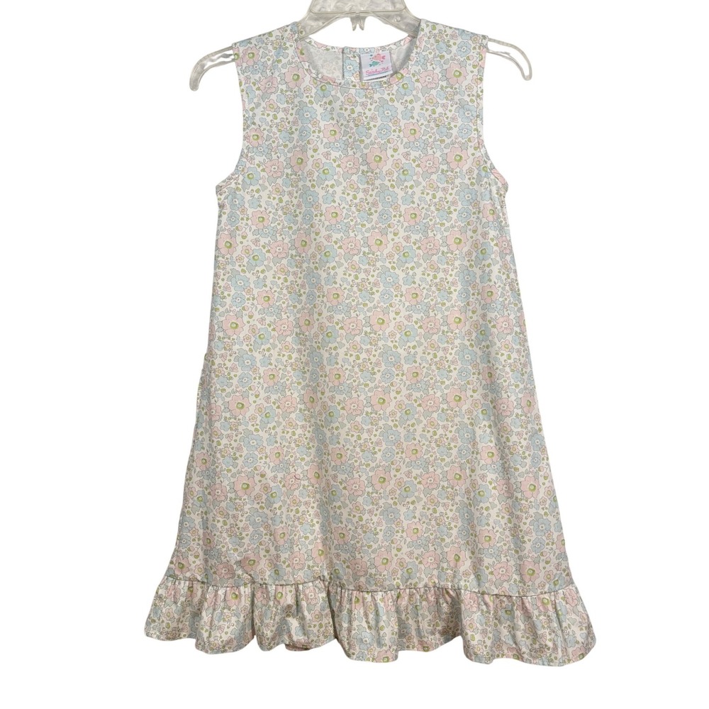 STITCHY FISH Girls Pastel Floral Cotton Ruffle Hem A-Line Dress Size 12